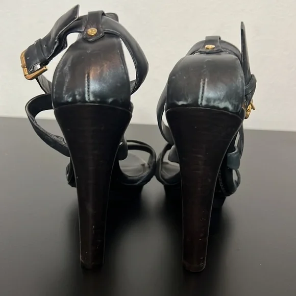 Ralph Lauren Purple Label black leather heels sandals size 7.5 - Picture 5 of 6